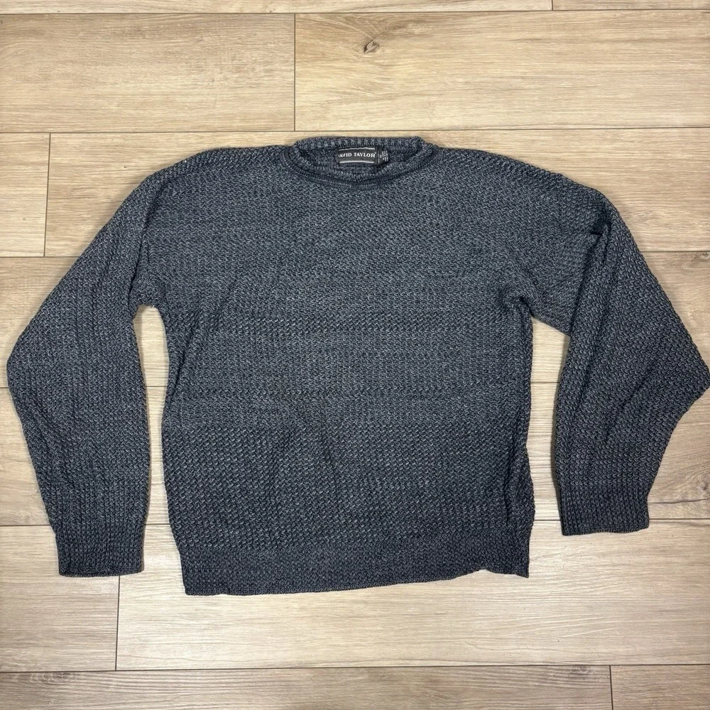 Vintage David Taylor Sweater Men's Medium Gray Preppy Boxy Solid Fall‎ 90s